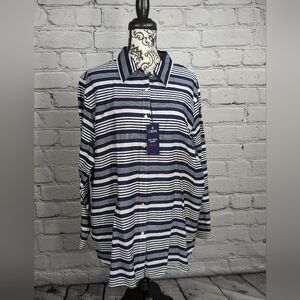 Chaps womens long sleeve striped print button front size 3x 100% cotton top bb20